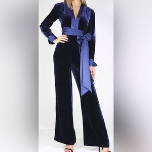 Diane Von Furstenburg Navy Blue Velvet Jumpsuit